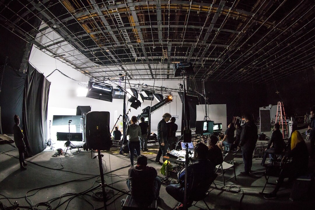 Multi-camera television studio production with a director in the gallery